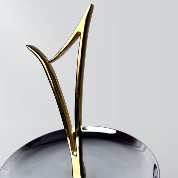 Vintage Mid Century MCM Atomic Chrome & Brass 2 Tiered Serving Tray - Picture 3 of 4